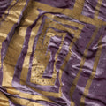Mauve purple Rayon velvet fabric with metallic gold paint and silver sequins in geometric design
