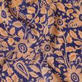 Royal blue silk crepe fabric with beige and light brown print in floral design-D8410