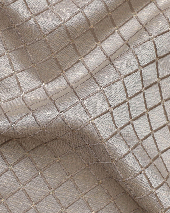 Khaki grey premium silk brocade fabric with same tone jacquard having gold metallic lurex in fancy design-D12461