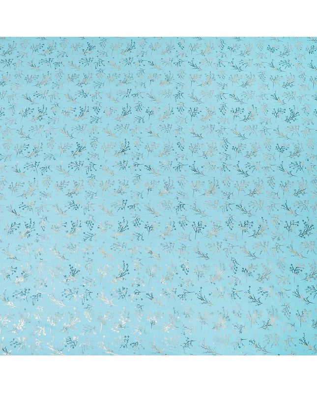 Sky blue Premium pure cotton voile fabric with gold and bottle green print in floral design-D13171 Regal Fabrics