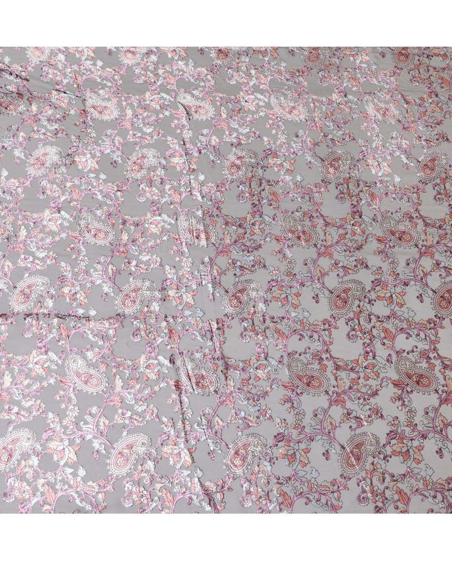قماش شيفون صناعي رمادي اللون مع طباعة مخملية متعددة الألوان بتصميم زهور-D14171