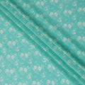 Turquoise green cotton voile fabric with beige print in floral design-D15159