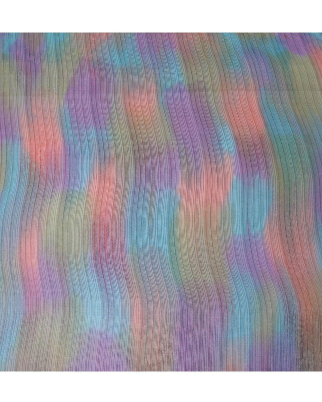 قماش شيفون من الحرير الخالص متعدد الألوان مع لوريكس معدني ذهبي بتصميم مخطط -D12618