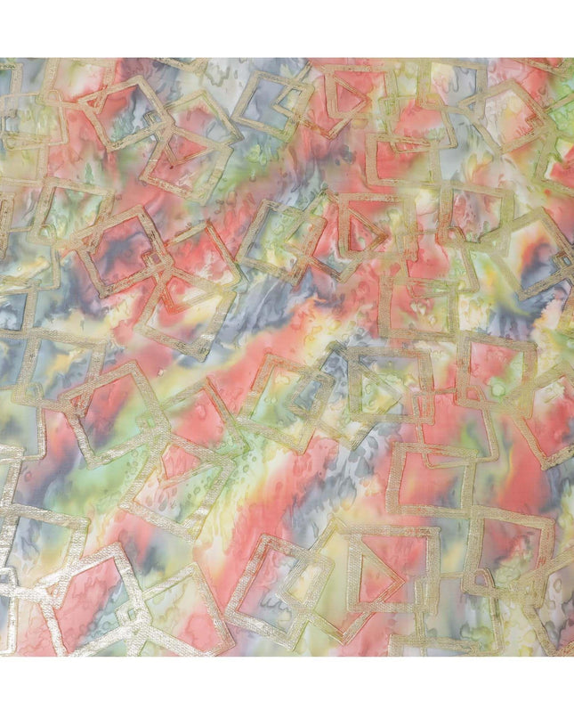 شيفون من الحرير الخالص متعدد الألوان مع لوريكس معدني ذهبي بتصميم تجريدي -D11371