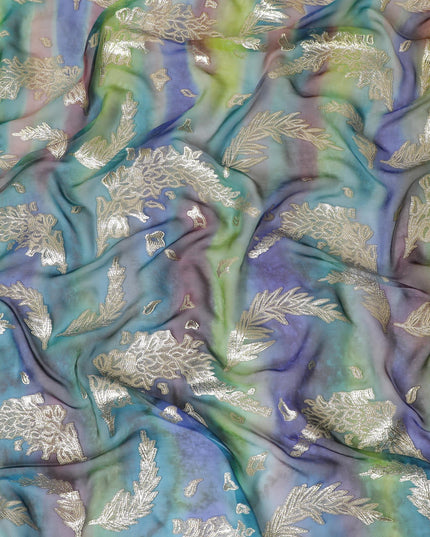 قماش شيفون حريري نقي فاخر متعدد الألوان مع لوركس معدني ذهبي بتصميم زهور-D14239