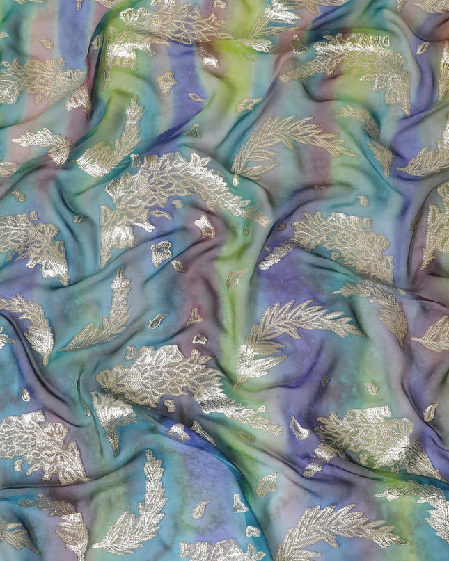 قماش شيفون حريري نقي فاخر متعدد الألوان مع لوركس معدني ذهبي بتصميم زهور-D14239