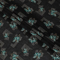 Black premium pure cotton voile fabric with multicolor embroidery in floral design-D13611