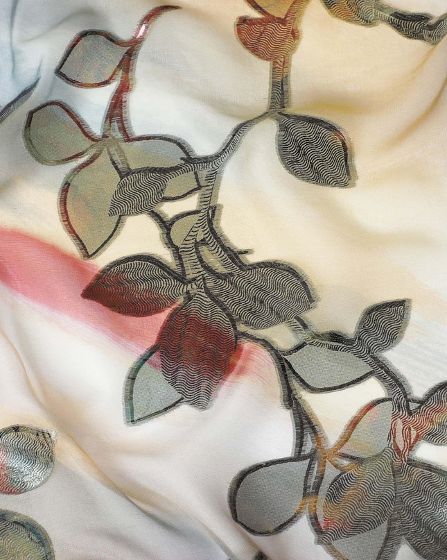 قماش شيفون حريري نقي فاخر متعدد الألوان مطبوع مع لوركس معدني متعدد الألوان بتصميم زهور-D9340