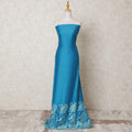 Ocean blue blended cotton lawn fabric with same tone, baby blue embroidery having stone work in floral design-D14426