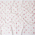 Off white cotton voile fabric with beige and baby pink embroidery in floral design-D11939