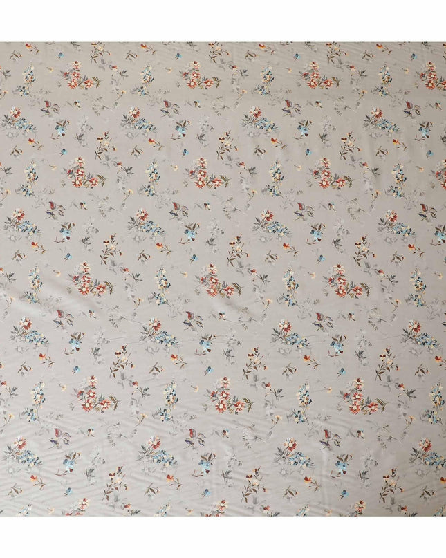 Rhino grey synthetic modal satin fabric with multicolor print in floral design-D9106 Regal Fabrics