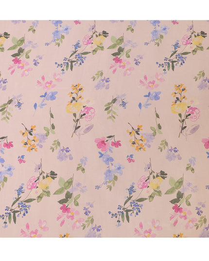 قماش شيفون من الحرير الخالص الفاخر باللون البيج اللاتيه مع طباعة متعددة الألوان بتصميم الأزهار-D14661