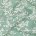Mint green cotton voile fabric with beige and off white print in floral design-D14839