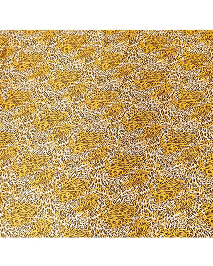 Grey premium 100% Pure silk satin fabric with black and mustard yellow print in animal skin design-D9291