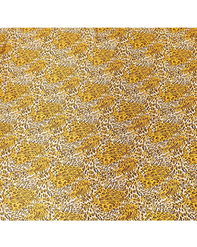Grey premium 100% Pure silk satin fabric with black and mustard yellow print in animal skin design-D9291