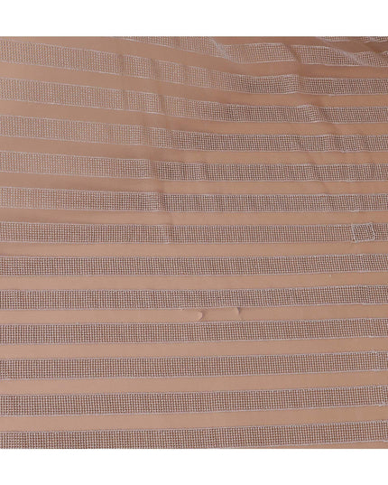 Beige nylon tulle fabric with same tone embroidery in stripe design-D9190