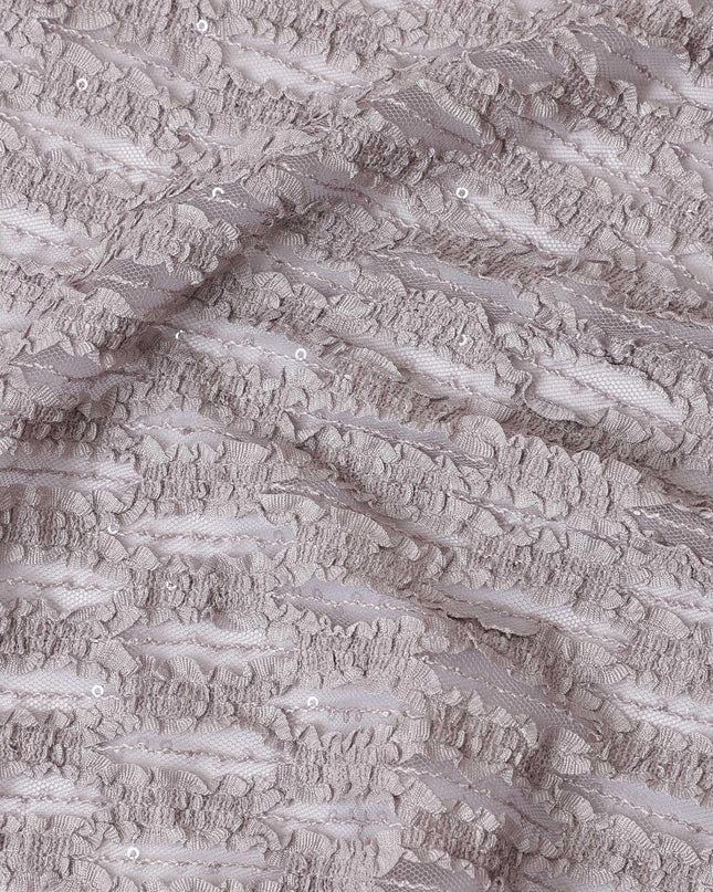 Light mauve nylon tulle fabric with same tone fancy embroidery having sequins in Fancy design-D11726