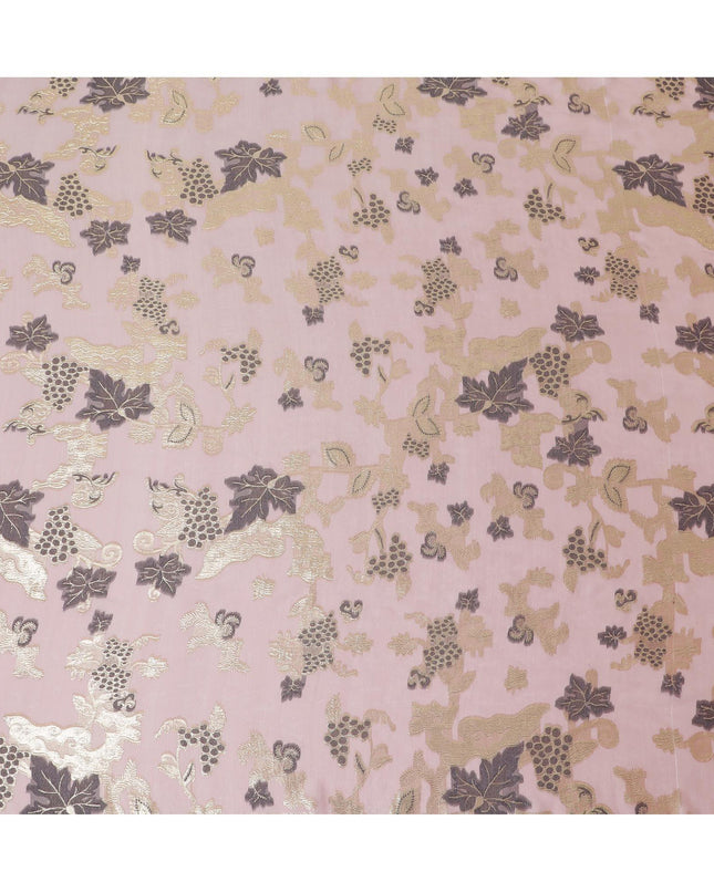 قماش شيفون حريري فرنسي (فرنساوي) فاخر باللون الوردي القرميدي مع الفيسكوز الأسود والوركس المعدني الذهبي بتصميم الأزهار-D14275
