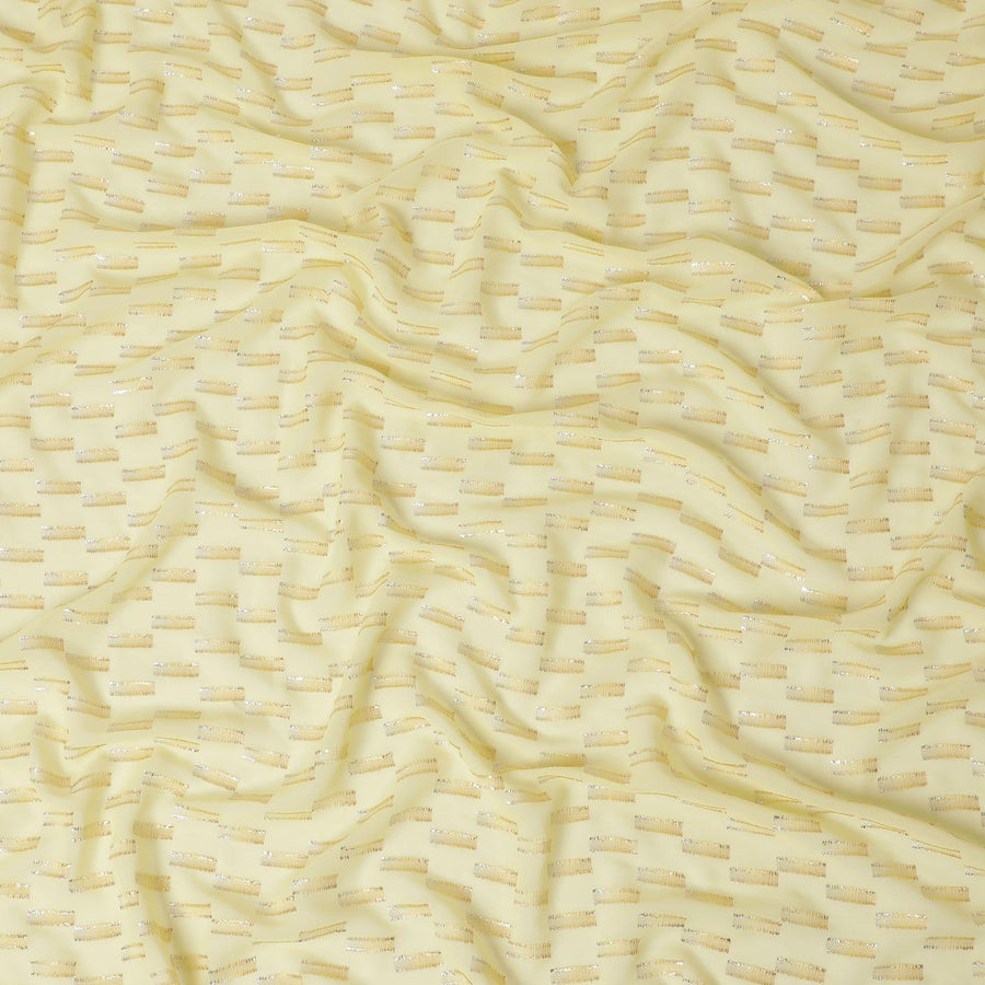 قماش شيفون حريري فرنسي (فرنساوي) أصفر ذهبي فاخر مع نفس اللون من الفيسكوز والوركس المعدني الذهبي والفضي بتصميم فاخر -D14221