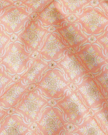 نسيج من الحرير القطني المخلوط بالخوخ مع تطريز متعدد الألوان بتصميم الأزهار-D15475