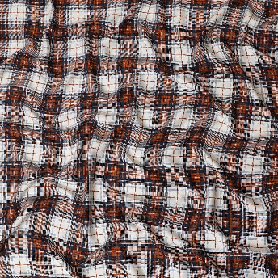 قماش قطني طويل مطبوع من الفسكوز الأبيض مع طبعات باللونين البني والأسود بتصميم هندسي -D11175