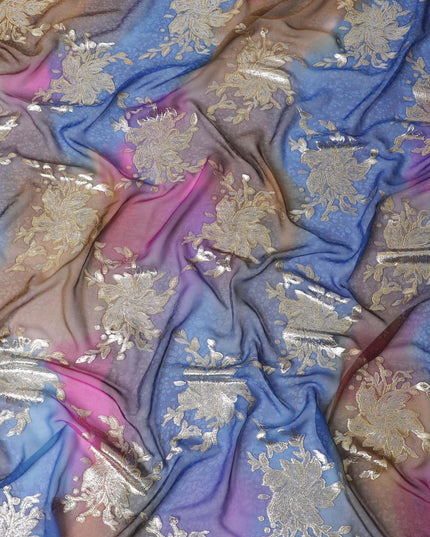 قماش شيفون حريري نقي فاخر متعدد الألوان مطبوع يدويًا مع لوركس معدني ذهبي بتصميم فاخر-D10411