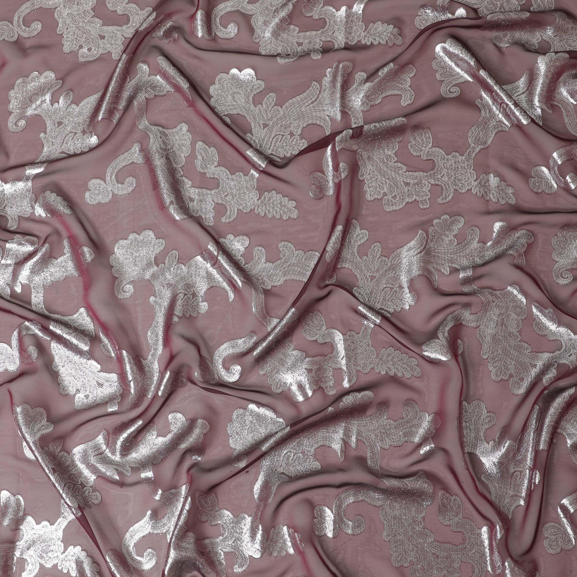 Garbasaar Pattern Burgundy Premium pure French (Fransawi) silk chiffon garbasaar with si ...