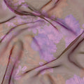 Brown, olive green two tone premium pure silk chiffon fabric with same tone, purple print in floral design-D10636