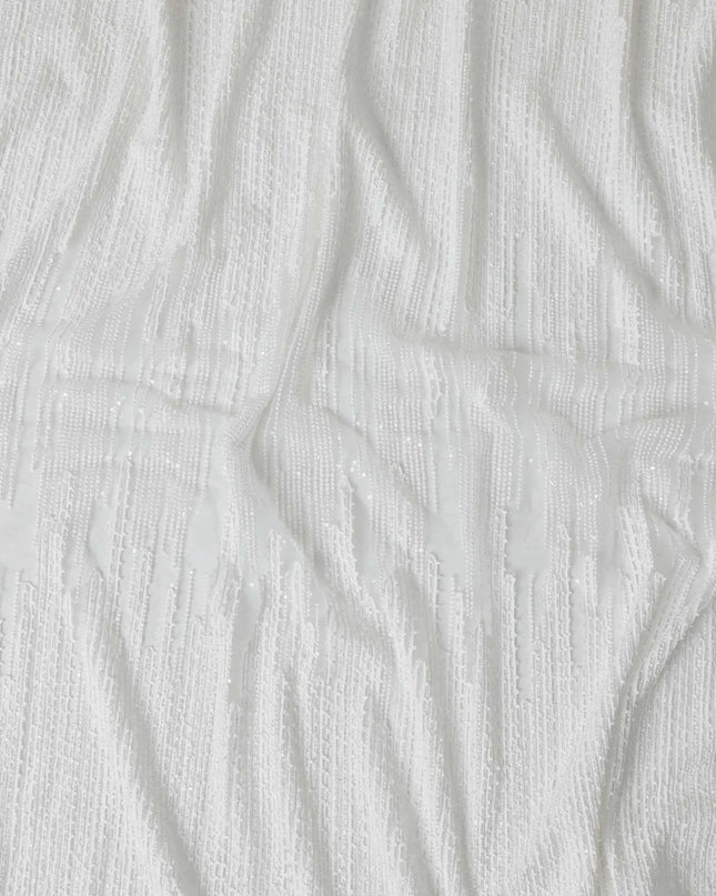 White nylon tulle fabric with same tone embroidery and sequins in fancy design-D6011 Regal Fabrics