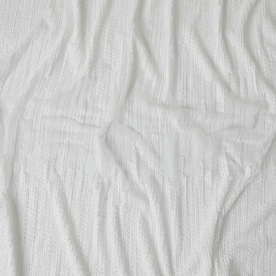 قماش تول نايلون أبيض مع نفس التطريز والترتر بتصميم فاخر - D6011