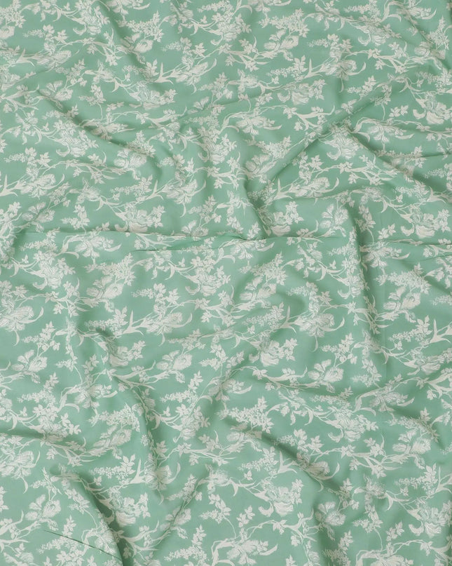 Mint green cotton voile fabric with beige and off white print in floral design-D14839 Regal Fabrics