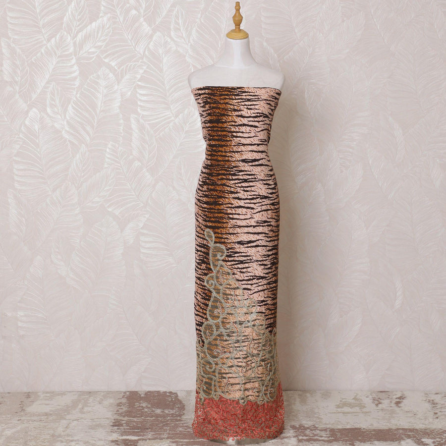 قماش قطني مخلوط متعدد الألوان مع تطريز غيبور من التول مع أعمال حجرية بتصميم فاخر-D15069