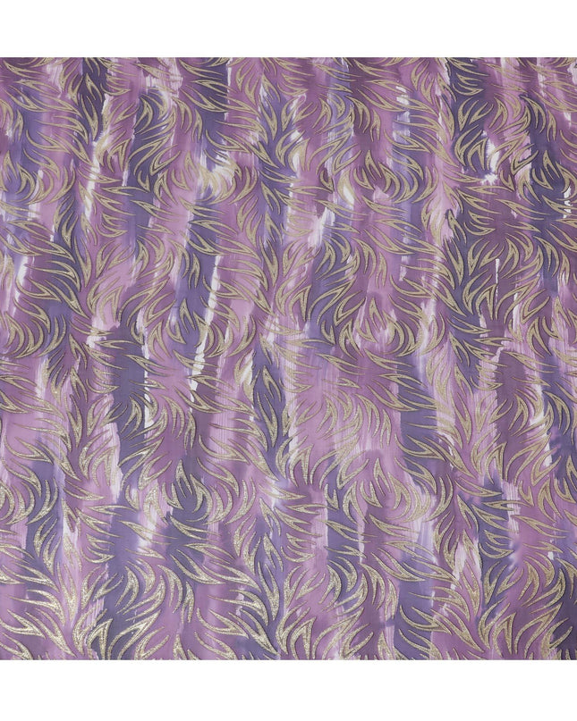 قماش شيفون من الحرير الخالص متعدد الألوان مع لوريكس معدني ذهبي بتصميم تجريدي-D14071