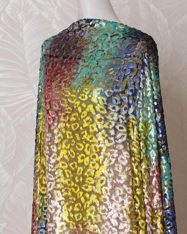 Multicolor Premium pure silk blended velvet makmal dirac fabric with gold metallic lurex in abstract design-D14857 Regal Fabrics