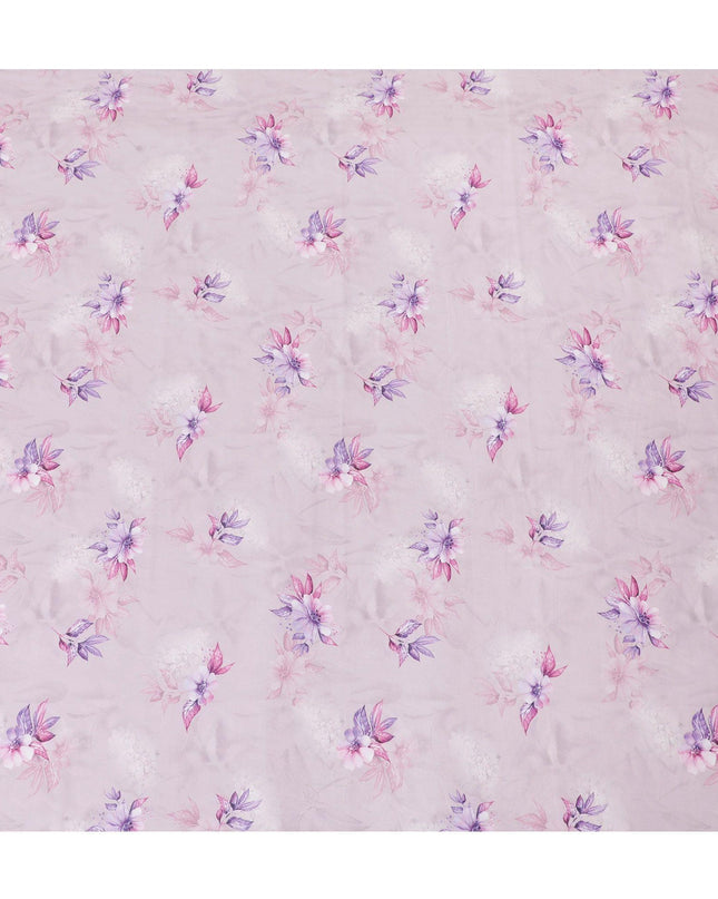 Light pink cotton lawn fabric with off white, lavender and pink print in floral design-D15290