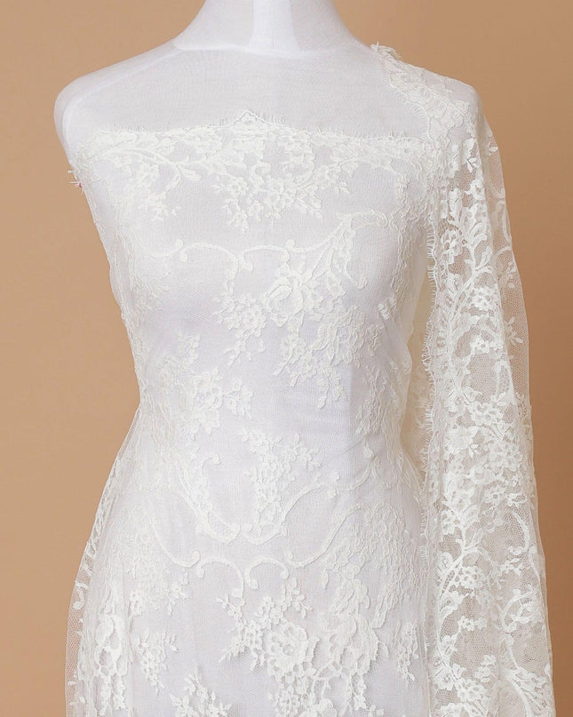 Ivory Premium Wedding French chantilly lace fabric in floral design-D8368