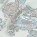 Vista green premium pure silk chiffon fabric with silver, baby blue and copper metallic lurex in floral design-D11500
