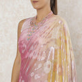Light gold, lavender pink Premium pure French silk chiffon saree with rose pink metallic lurex in floral design-D12583