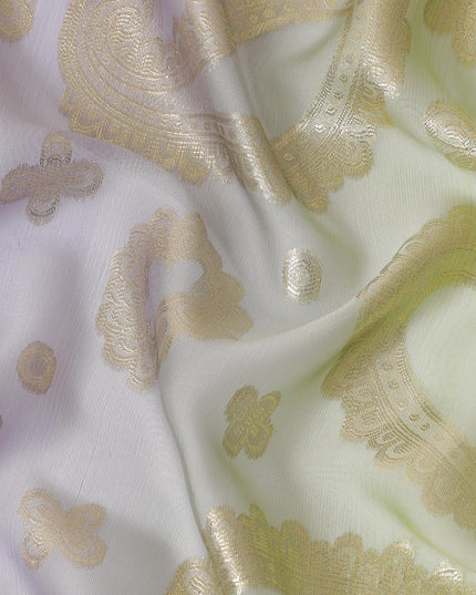 Multicolor premium pure French (Fransawi) silk chiffon fabric with gold metallic lurex in paisley design-D12723