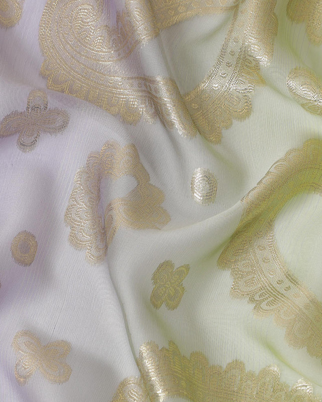 قماش شيفون حريري فرنسي (فرنساوي) فاخر متعدد الألوان مع لوركس معدني ذهبي بتصميم بيزلي-D12723