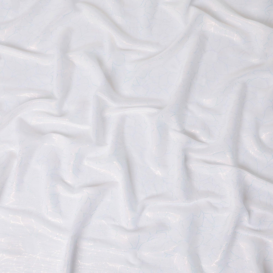 White synthetic chiffon fabric with same tone metallic lurex in floral design-D10132