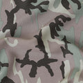 Laurel green Italian viscose fabric with pale brown and black print in abstract design-D12350