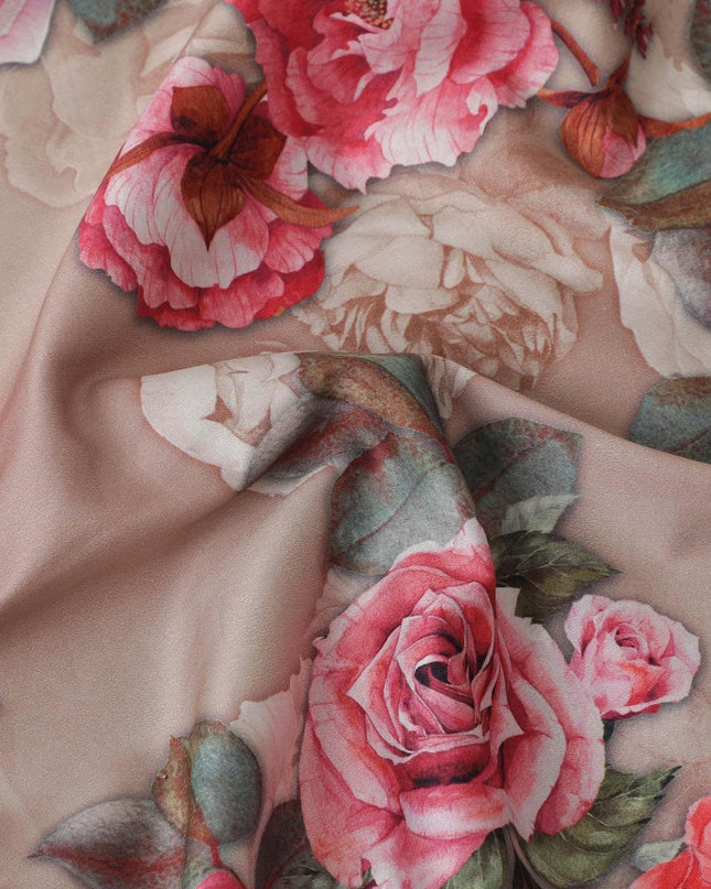 Sepia beige blended cotton lawn fabric  with multicolor print in floral design: D-5670 Regal Fabrics