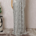 Cloud grey, silver Premium pure metallic French chantilly lace saree in floral design-D14912