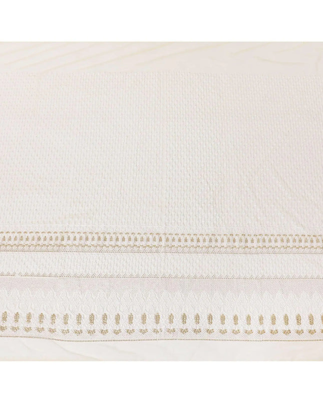 Gold nylon tulle fabric with white and gold embroidery having gold sequins in fancy design-D6906 Regal Fabrics