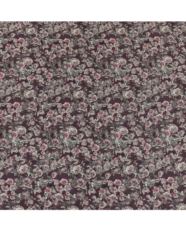 Mocha brown viscose crepe fabric with multicolor print in floral design-D15350 Regal Fabrics