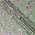 Sage green Premium pure cotton voile fabric with same tone, purple and beige embroidery in floral design-D15239