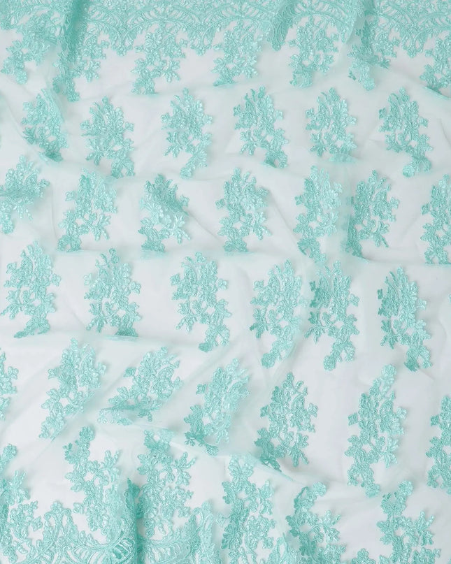 Tiffany blue nylon tulle fabric with same tone embroidery in floral design-D6684 Regal Fabrics