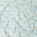 Light Turquiose blue cotton voile fabric with gold and green embroidery in floral design-11247