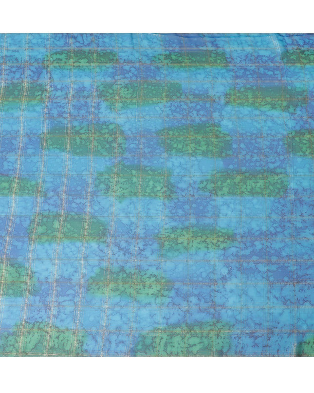 قماش شيفون من الحرير الخالص متعدد الألوان مع لوريكس معدني ذهبي بتصميم مربعات -D11403